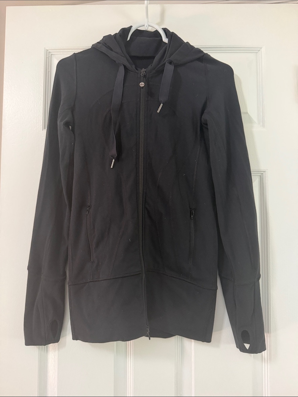Women’s Lululemon Full Zip Jacket Black Hooded Hoodie long oversized size 2